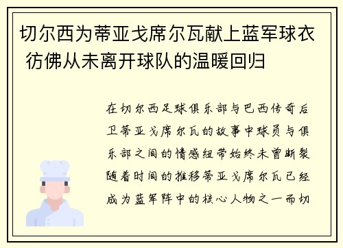 切尔西为蒂亚戈席尔瓦献上蓝军球衣 彷佛从未离开球队的温暖回归