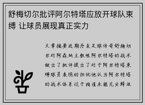 舒梅切尔批评阿尔特塔应放开球队束缚 让球员展现真正实力